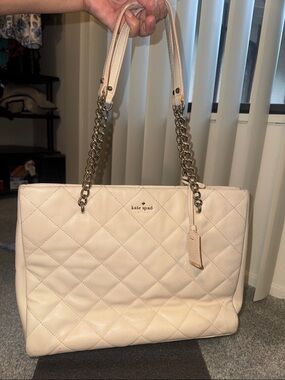kate spade Cream Quilted Leather Tote with Chain Handles